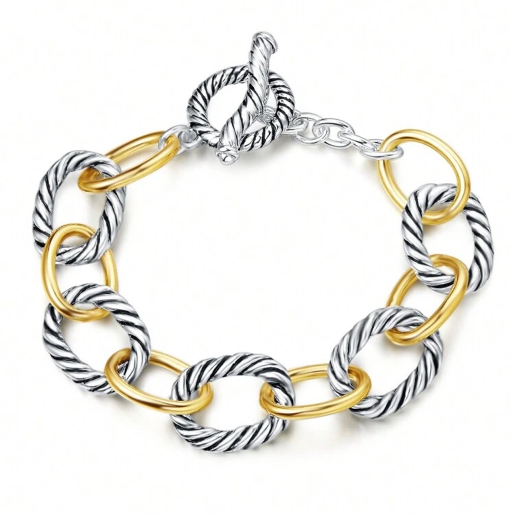 NWOT - Two-Tone Designer-Inspired Twisted Cable Wire Link Chain Bracelet